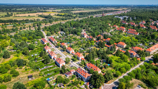 Wustermark aus der Vogelperspektive &ndash; Luftaufnahme der Ortschaft im Havelland bei Berlin, August 2026