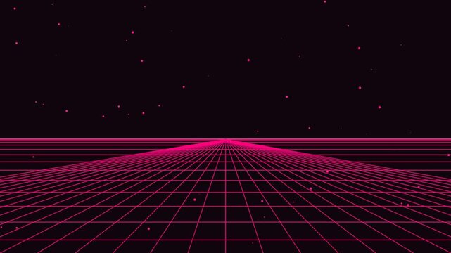 Vibrant Pink Neon Grid Pattern Retro Synthwave Motion Background 4K