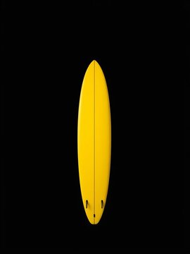 Bright yellow surfboard isolated on black background modern summer water sport equipment, Equipment, ||Vibrant