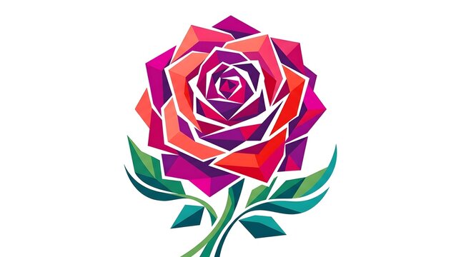Geometric polygon rose flower illustration in vibrant red and purple colors