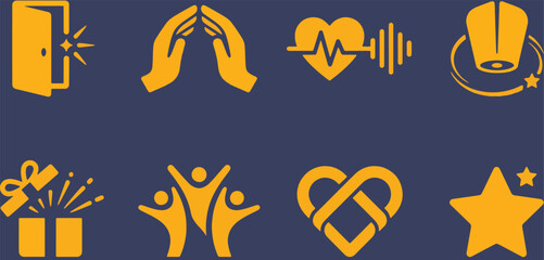 Fototapeta premium Flat Vector Icon Set for Hope, Fitness, Celebration, Care, and Success Concepts