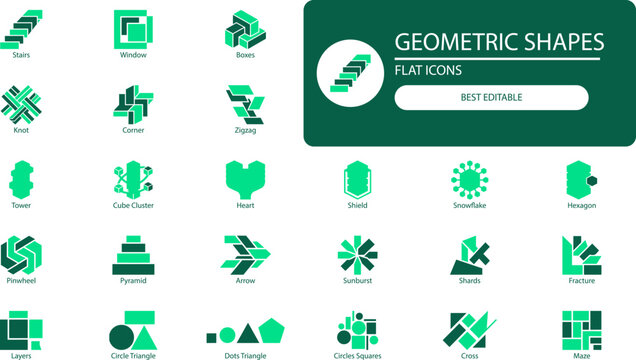 Geometric shapes icons set. Filled vector symbols of cubes, pyramids and abstract forms for design