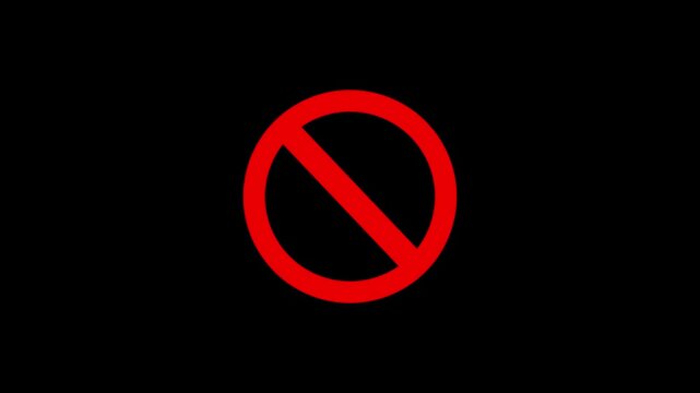 International prohibition sign, No symbol. CG animation on black background