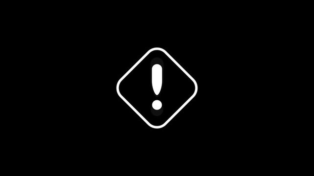 Exclamation traffic sign line animation. Roadsign animated icon. Scaling, shaking. Warning notification, alert. Danger mark. Outline element on black background 4k video animation.