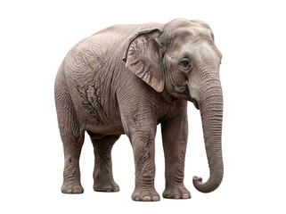 Fototapeta premium African elephant standing isolated on white background, full body wildlife animal cutout.