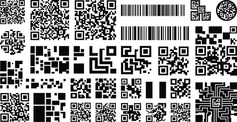 Fototapeta premium Set of professional QR codes and barcode icons for logistics identification and contactless payment technology designs