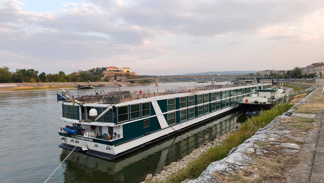 Novi Sad, Serbia, Vojvodina Province, August 7th, 2026, record low water level of Danube River at the main boat port