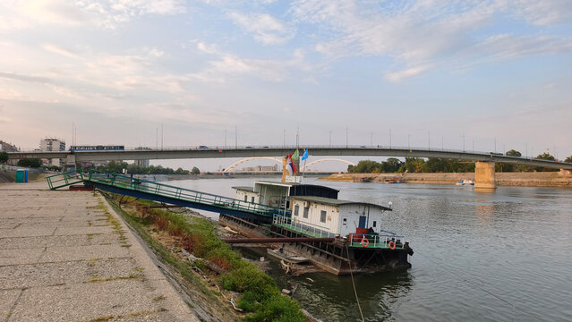 Novi Sad, Serbia, Vojvodina Province, August 7th, 2026, record low water level of Danube River at the main boat port
