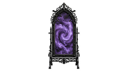 Fototapeta premium Gothic Magic Mirror with Purple Swirling Portal Halloween Transparent Background