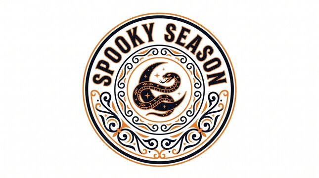 Vintage style circular patch with a coiled snake and spooky season text