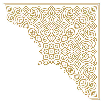 Golden arabic corner ornament intricate geometric pattern.