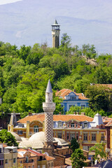 A view of the city of Plovdiv, Bulgaria, showing the Djumaya Mosque and the Clock Tower on Nebet Tepe hill. © Nick