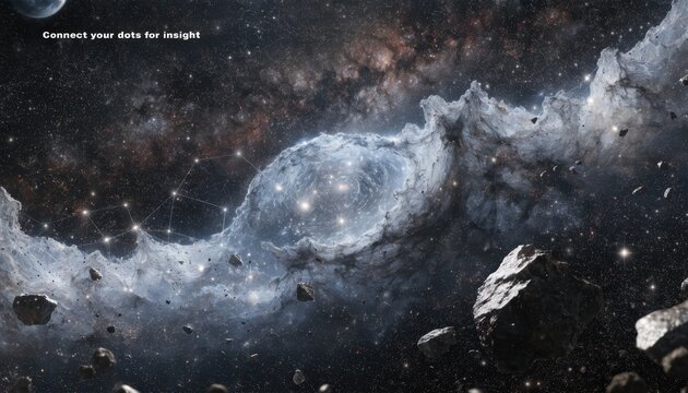 Asteroid field amidst glowing nebulae in high-fidelity cosmic landscape v2-6x