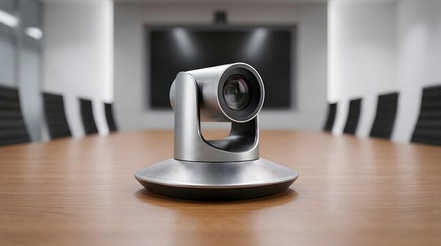 Video conference camera unit centered on modern meeting table