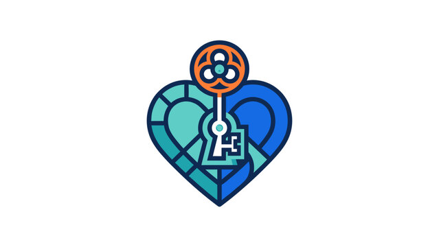 Heart Shape With Keyhole And Key Icon