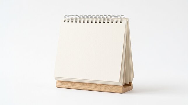 Blank desk calendar mockup with wooden stand for business schedule and event planning