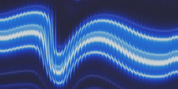 Wavy blue and white lines with digital noise creating an abstract waveform for sound or data visualization backgrounds.