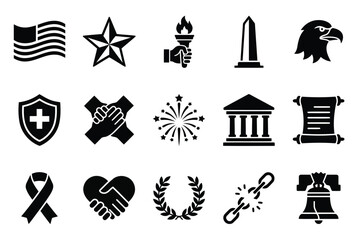 Fototapeta premium Set of patriotic and american history icons, national symbols, freedom, government, unity