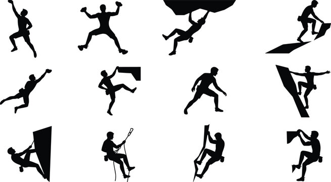 Extreme Sports Silhouette Collection with Parkour, Skateboarding, Climbing, Hang Gliding, Windsurfing, Freerunning, and Dynamic Athletic Action Poses