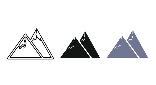 Mountain peak range nature landscape icon: Glyph and solid icon set - Icon vector - Editable line icons. Vector illustration
