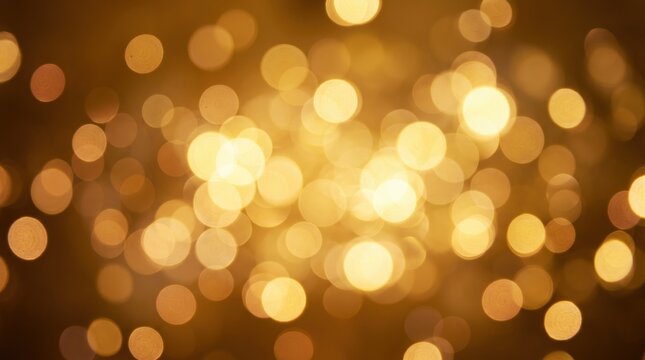 Golden bokeh lights background with warm glowing orbs, defocused festive atmosphere for holiday themes, celebration events, luxury branding, and elegant party invitation designs.