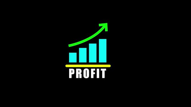Growing bar chart with upward arrow indicating profit increase in clean motion graphics