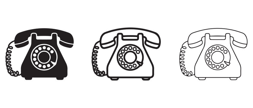 Vintage rotary telephone icons in different styles isolated on transparent background for graphic design projects