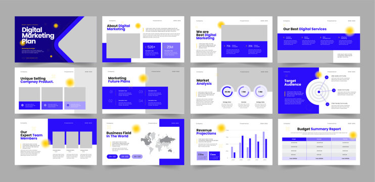 Marketing Strategy Presentation, Digital Marketing Plan Slide Design.