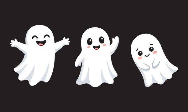 Halloween vector illustration of three cute ghost characters