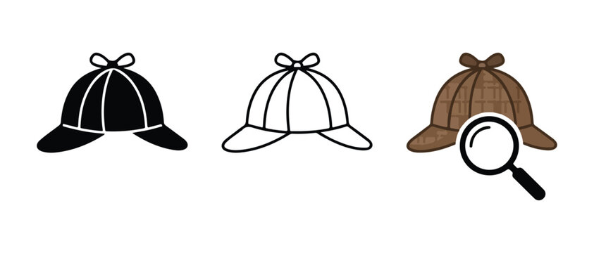 detective deerstalker hats with bow and magnifying glass for creative graphic design projects