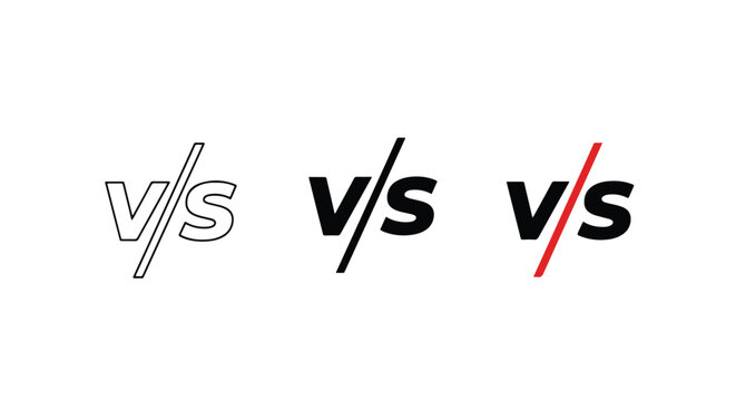 Versus comparison text icon set: Glyph and solid icon set - Icon vector - logo icons. Blue, Black and white icons