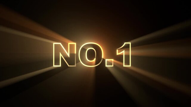 Glowing Gold NO.1 Text Sign with Volumetric Light Rays Background