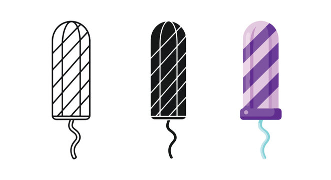 Hygiene feminine tampon vector icon set: Glyph and solid icon set - Icon vector - logo icons. Blue, Black and white icons