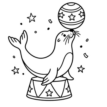 cute circus seal balancing a star patterned ball