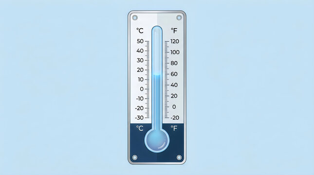 Wall Thermometer Icon with Celsius and Fahrenheit Scale on Blue Background