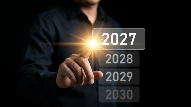 Virtual Touch Screen Displaying Digital Milestone for Year 2027 to 2030