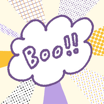 A playful illustration featuring the word &ldquo;Boo!!&rdquo; for Halloween against a background of concentric lines