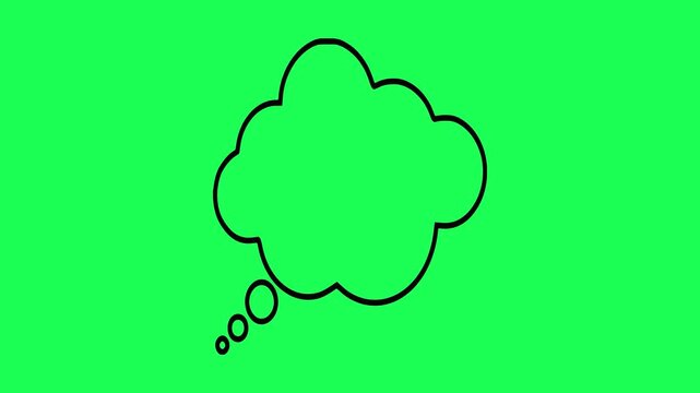 A black outline of a thought bubble isolated on a vibrant green background for creative design projects
