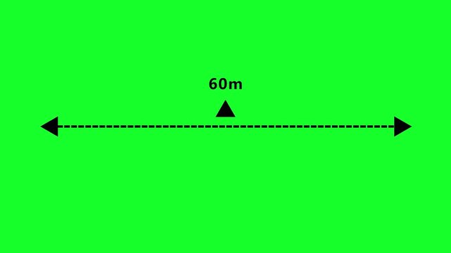animated A dotted line representing a 60 meter measurement for design  in 4K animation with alpha channel and layout purposes on green screen background 60 meter dimension dotted line