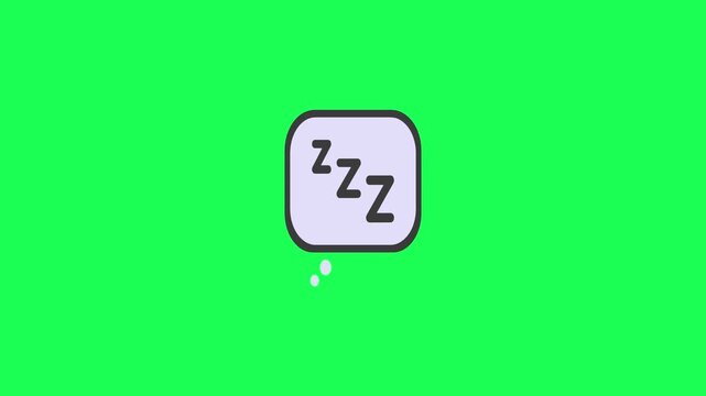 A simple flat vector icon of a thought bubble representing sleep with zzz letters on green background
