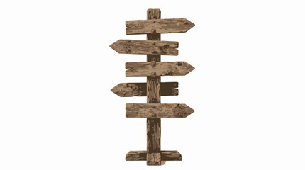 Rustic wooden signpost with multiple directional arrows, weathered timber guidepost vector, blank aged wood planks for navigation © MSTLUCKY