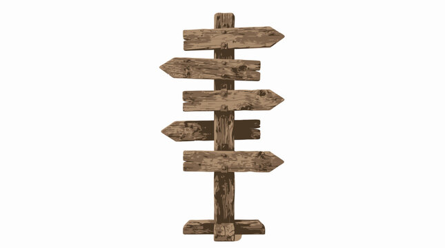 Rustic wooden signpost with multiple directional arrows, weathered timber guidepost vector, blank aged wood planks for navigation