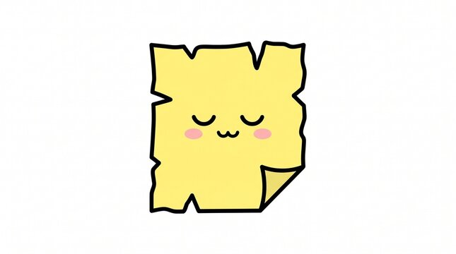 Cute sleeping yellow sticky note illustration with kawaii face on white background