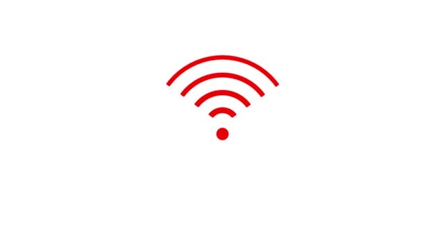 Animated Wi-Fi signal icon connection concept motion graphic internet. Animated red  Wi-Fi icon on a white background with a clean modern design.