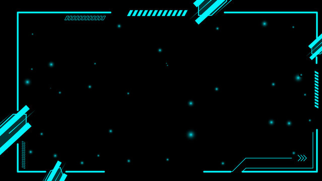 Cyberpunk sci fi neon frame background. futuristic digital interface streamer overlay. glowing blue technological border elements. abstract gaming template with cyberpunk futuristic technology