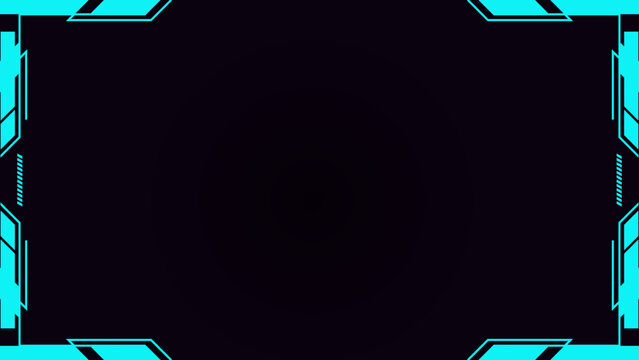 Cyan futuristic hud frame on dark background. cyberpunk technological display border element. sci-fi gaming interface screen design. modern digital cyber vector layout with sci fi, futuristic