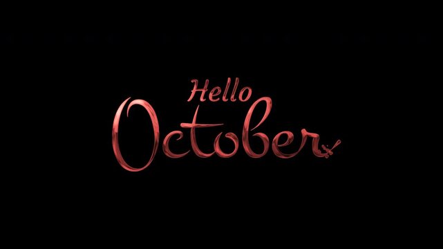 Metallic red text hello october calligraphy design for seasonal graphics or social media posts in october. Bright and stylish.