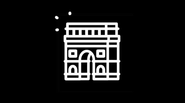 Iconic Arc de Triomphe monument outline animation in Paris France