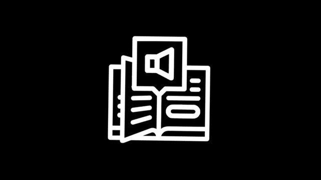 Animated icon of a book with a speaker symbol, representing audiobooks or spoken word content