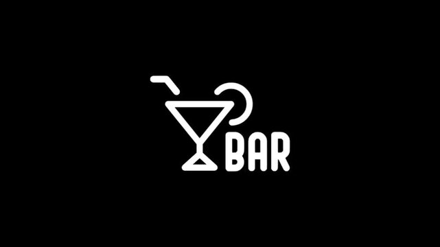 Animated bar logo with cocktail glass and straw on black background